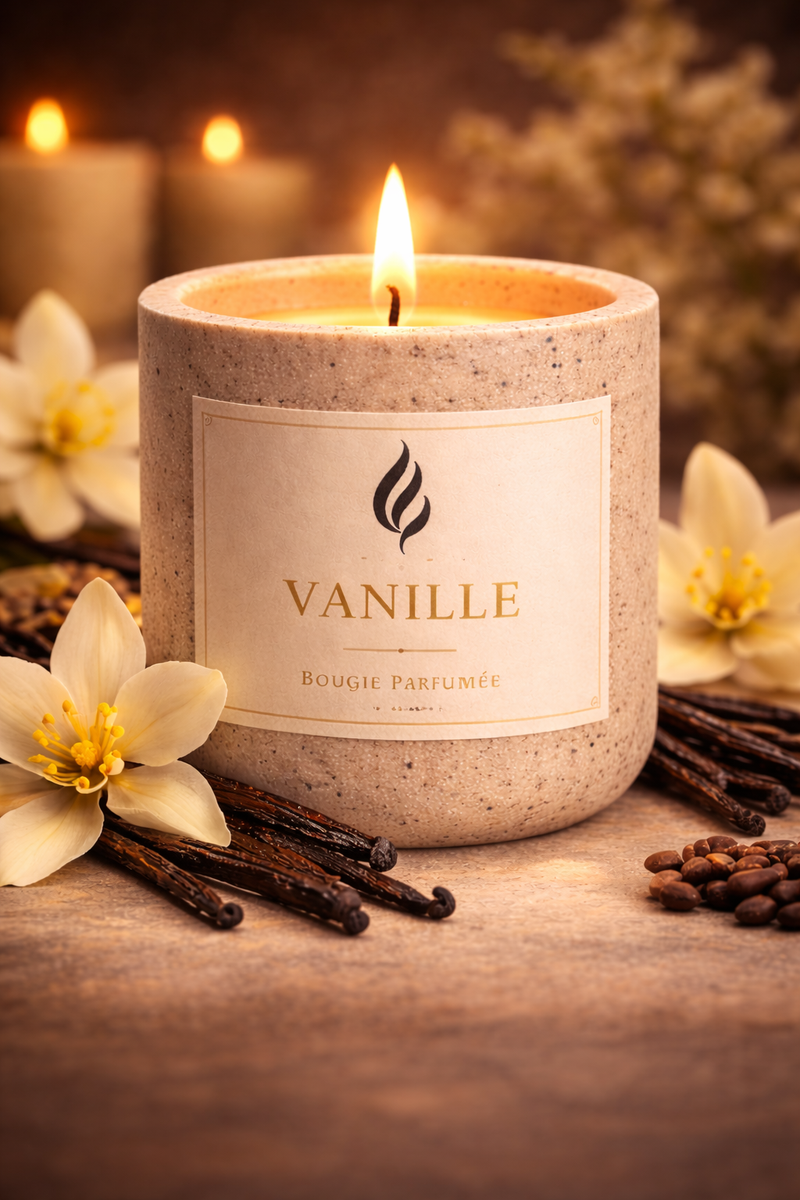 Bougie parfumee artisanale PHLAME — Cire vegetale francaise et parfum de Grasse